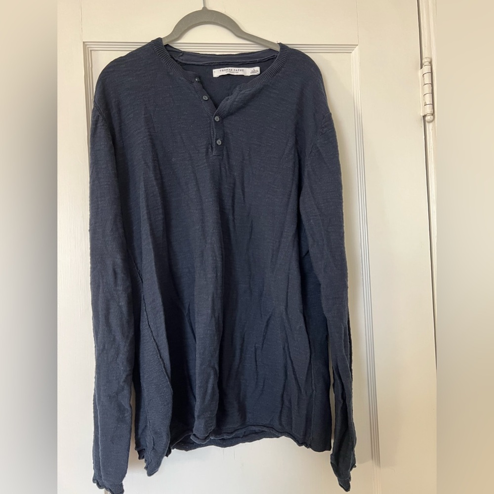 Thomas Payne UK Men's Dark Blue Henley Sweater
